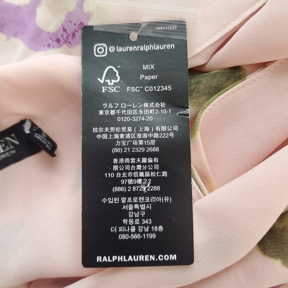 Lauren Ralph Lauren Floral Chiffon Sleeveless Dress Pastel Pink Bow Size 16 NEW - Picture 12 of 12